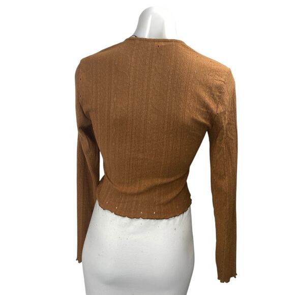 Zara Women's Brown Long Sleeve Knit Button Up Cardigan Sweater Top Size XS - Picture 2 of 3